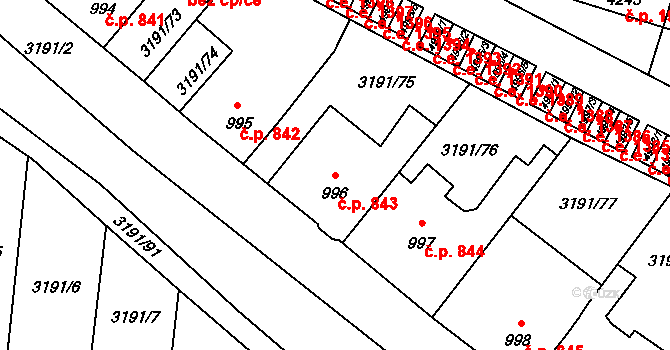 Zlín 843 na parcele st. 996 v KÚ Zlín, Katastrální mapa