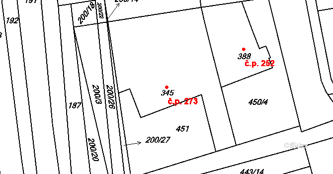 Brankovice 273 na parcele st. 345 v KÚ Brankovice, Katastrální mapa