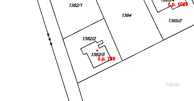 Bolatice 788 na parcele st. 1362/3 v KÚ Bolatice, Katastrální mapa