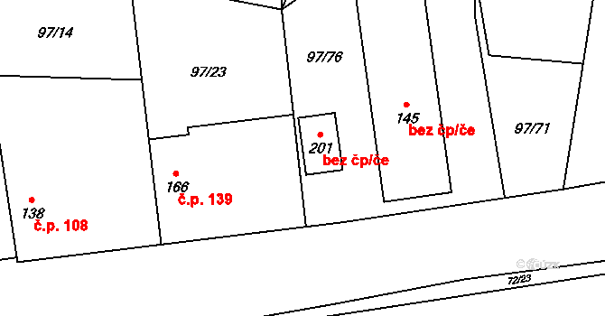 Sloveč 46584064 na parcele st. 201 v KÚ Sloveč, Katastrální mapa
