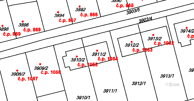 Vlčnov 1054 na parcele st. 3911/2 v KÚ Vlčnov, Katastrální mapa