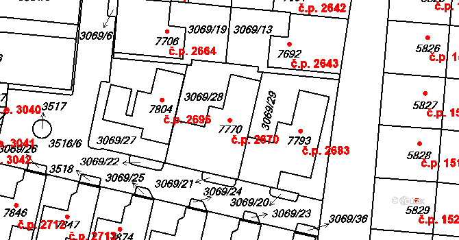 Cheb 2670 na parcele st. 7770 v KÚ Cheb, Katastrální mapa