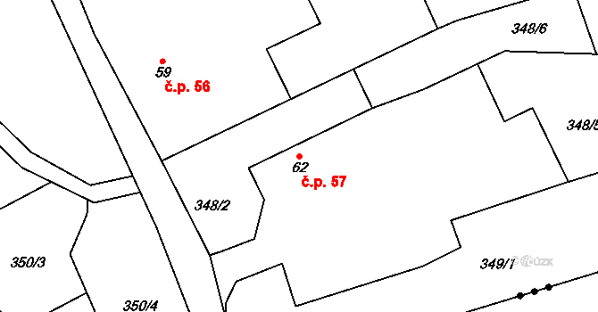 Kozojedy 57, Lány na parcele st. 62 v KÚ Lány u Bylan, Katastrální mapa
