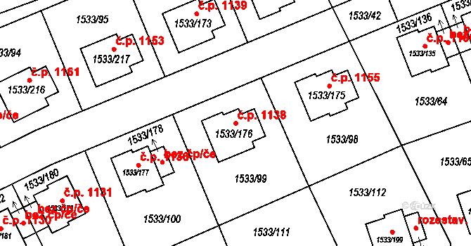 Řeporyje 1138, Praha na parcele st. 1533/176 v KÚ Řeporyje, Katastrální mapa