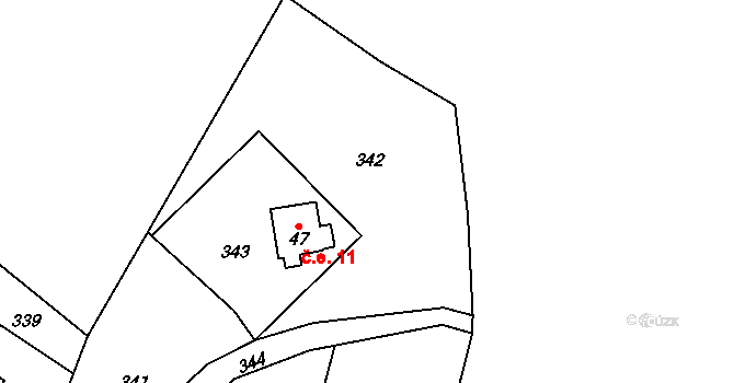 Buč 11, Bezvěrov na parcele st. 47 v KÚ Buč, Katastrální mapa