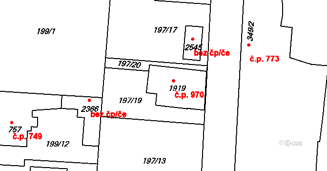 Unhošť 970 na parcele st. 1919 v KÚ Unhošť, Katastrální mapa