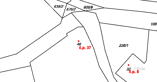 Mítov 37, Nové Mitrovice na parcele st. 46 v KÚ Mítov, Katastrální mapa