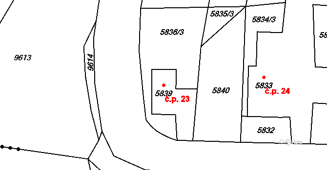 Roveňsko 23, Holice na parcele st. 5839 v KÚ Holice v Čechách, Katastrální mapa