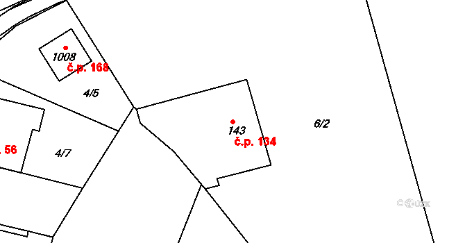 Popkovice 134, Pardubice na parcele st. 143 v KÚ Popkovice, Katastrální mapa