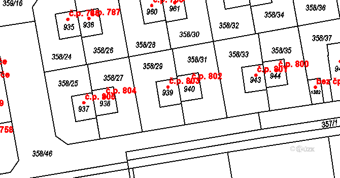 Nehvizdy 803 na parcele st. 939 v KÚ Nehvizdy, Katastrální mapa