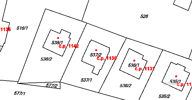 Mohelnice 1130 na parcele st. 537/2 v KÚ Mohelnice, Katastrální mapa