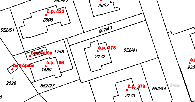 Horní Brána 378, Český Krumlov na parcele st. 2172 v KÚ Český Krumlov, Katastrální mapa