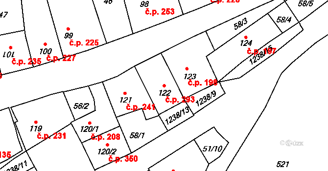 Vlachovo Březí 293 na parcele st. 122 v KÚ Vlachovo Březí, Katastrální mapa
