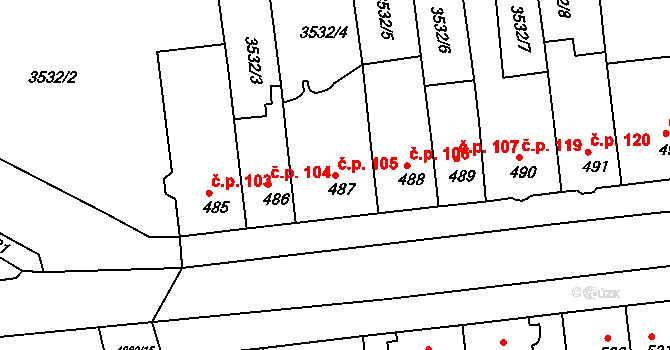 Počátky 105 na parcele st. 487 v KÚ Počátky, Katastrální mapa