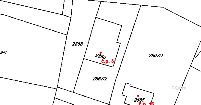 Březí 3, Kamenice nad Lipou na parcele st. 2866 v KÚ Kamenice nad Lipou, Katastrální mapa