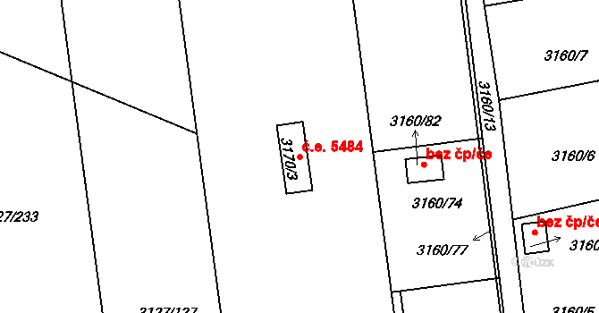 Pelhřimov 5484 na parcele st. 3170/3 v KÚ Pelhřimov, Katastrální mapa