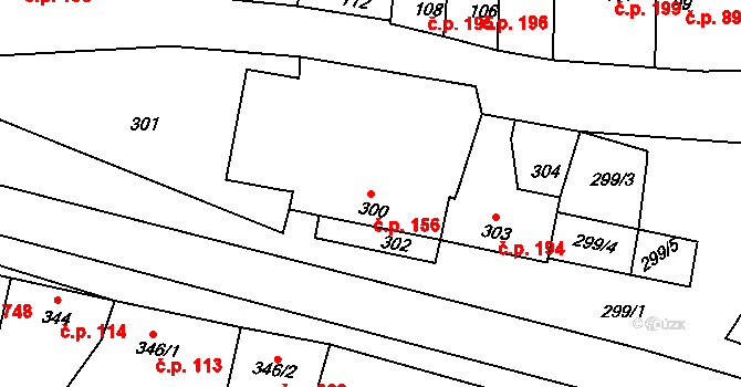 Klobouky u Brna 156 na parcele st. 300 v KÚ Klobouky u Brna, Katastrální mapa