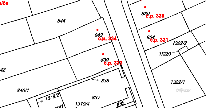 Holešov 333 na parcele st. 839 v KÚ Holešov, Katastrální mapa