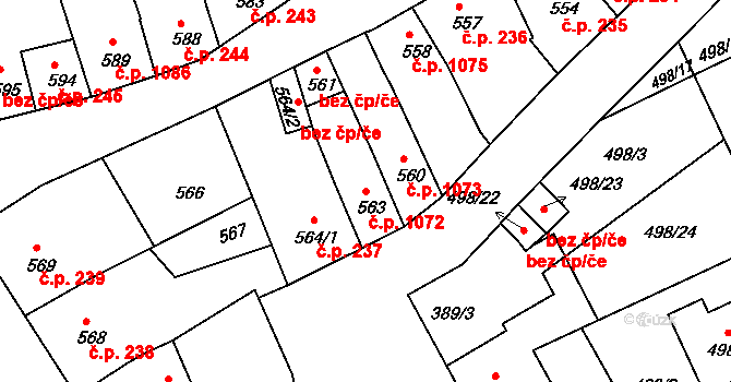 Holešov 1072 na parcele st. 563 v KÚ Holešov, Katastrální mapa