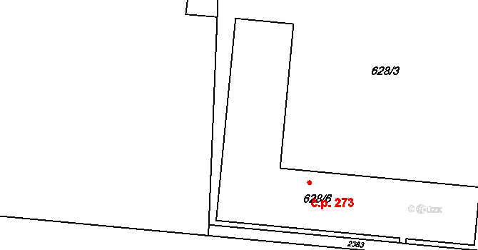 Vrbovec 273 na parcele st. 628/6 v KÚ Vrbovec, Katastrální mapa