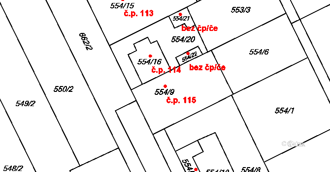 Přerov VIII-Henčlov 115, Přerov na parcele st. 554/9 v KÚ Henčlov, Katastrální mapa