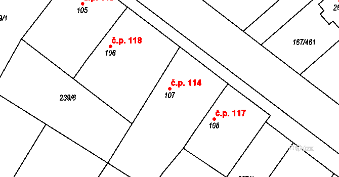 Kovanice 114 na parcele st. 107 v KÚ Kovanice, Katastrální mapa