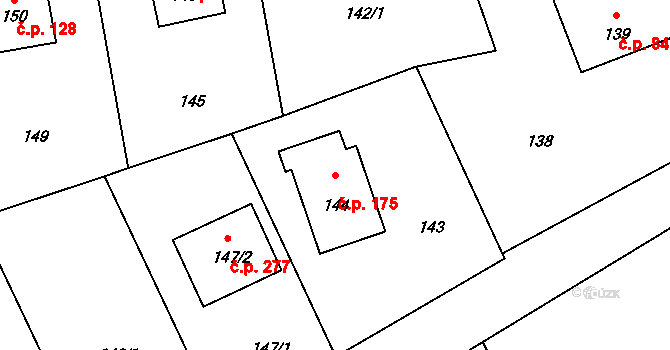Černé Budy 175, Sázava na parcele st. 144 v KÚ Černé Budy, Katastrální mapa