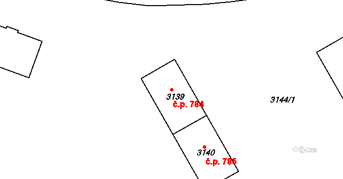 Lyžbice 784, Třinec na parcele st. 3139 v KÚ Lyžbice, Katastrální mapa