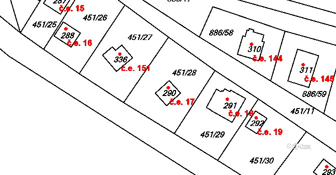 Sedlčánky 17, Čelákovice na parcele st. 290 v KÚ Sedlčánky, Katastrální mapa