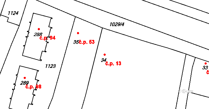Černuc 13 na parcele st. 34 v KÚ Černuc, Katastrální mapa