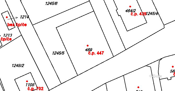 Luby 447 na parcele st. 469 v KÚ Luby I, Katastrální mapa
