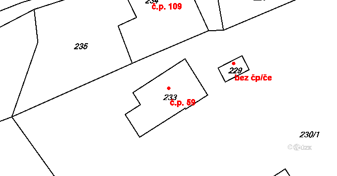 Heřmanice 59, Žandov na parcele st. 233 v KÚ Heřmanice u Žandova, Katastrální mapa