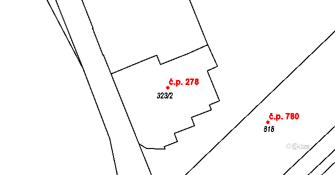 Tišnov 278 na parcele st. 323/2 v KÚ Tišnov, Katastrální mapa