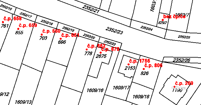 Tišnov 878 na parcele st. 2675 v KÚ Tišnov, Katastrální mapa