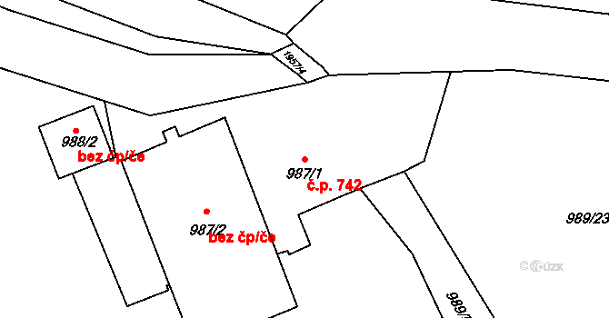 Mistřín 742, Svatobořice-Mistřín na parcele st. 987/1 v KÚ Mistřín, Katastrální mapa