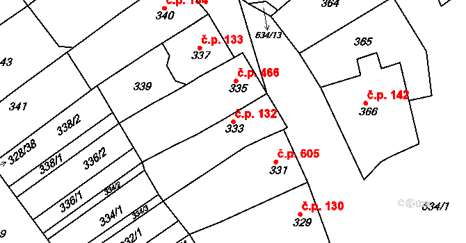 Šardice 132 na parcele st. 333 v KÚ Šardice, Katastrální mapa
