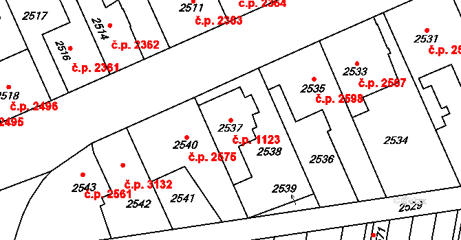 Kladno 1123 na parcele st. 2537 v KÚ Kladno, Katastrální mapa