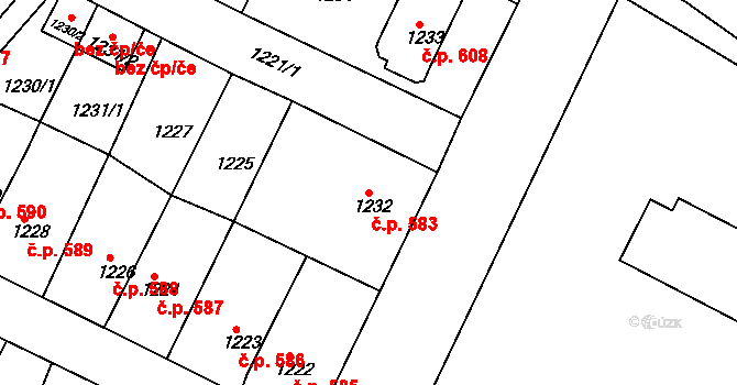 Rýmařov 583 na parcele st. 1232 v KÚ Rýmařov, Katastrální mapa