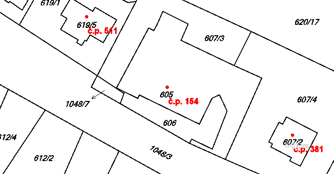 Krmelín 154 na parcele st. 605 v KÚ Krmelín, Katastrální mapa