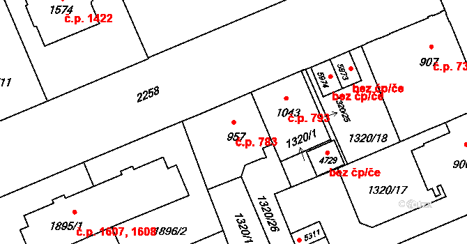 Šumperk 783 na parcele st. 957 v KÚ Šumperk, Katastrální mapa