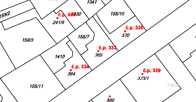 Brandýs nad Labem 333, Brandýs nad Labem-Stará Boleslav na parcele st. 365 v KÚ Brandýs nad Labem, Katastrální mapa