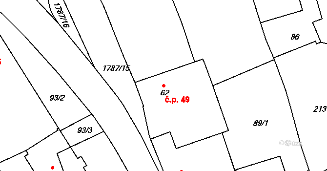 Číměř 49 na parcele st. 62 v KÚ Číměř, Katastrální mapa