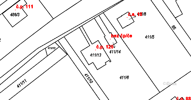 Hůrka 125, Jeseník nad Odrou na parcele st. 411/13 v KÚ Hůrka, Katastrální mapa