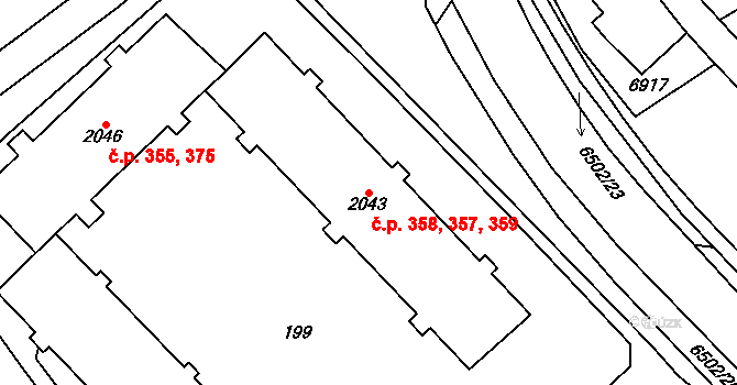 Kraslice 357,358,359 na parcele st. 2043 v KÚ Kraslice, Katastrální mapa
