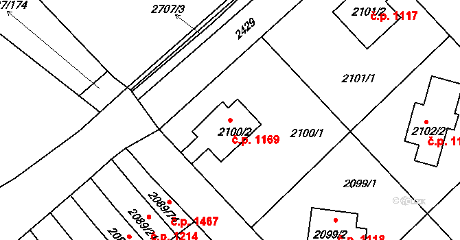 Mnichovo Hradiště 1169 na parcele st. 2100/2 v KÚ Mnichovo Hradiště, Katastrální mapa