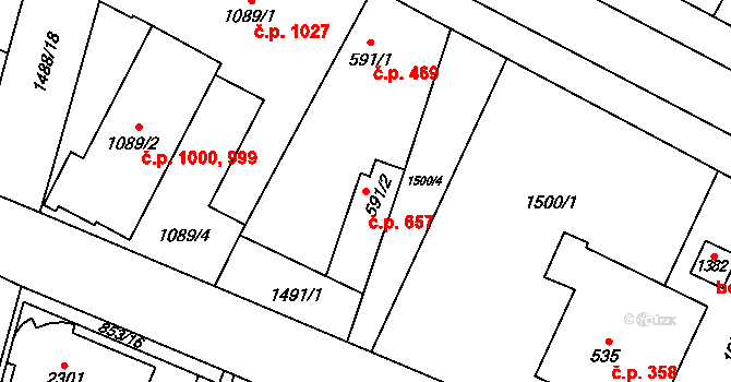 Třebechovice pod Orebem 657 na parcele st. 591/2 v KÚ Třebechovice pod Orebem, Katastrální mapa
