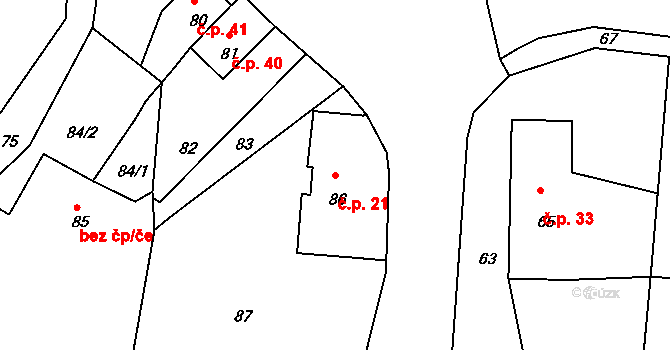 Vranov 21, Mimoň na parcele st. 86 v KÚ Vranov pod Ralskem, Katastrální mapa