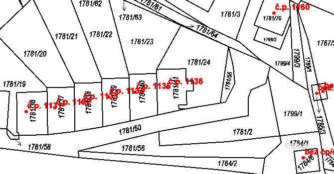 Jilemnice 1136 na parcele st. 1781/41 v KÚ Jilemnice, Katastrální mapa
