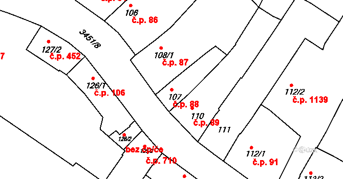 Lysá nad Labem 88 na parcele st. 107 v KÚ Lysá nad Labem, Katastrální mapa