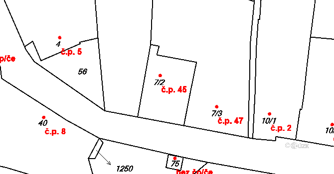 Nestanice 45, Libějovice na parcele st. 7/2 v KÚ Nestanice, Katastrální mapa